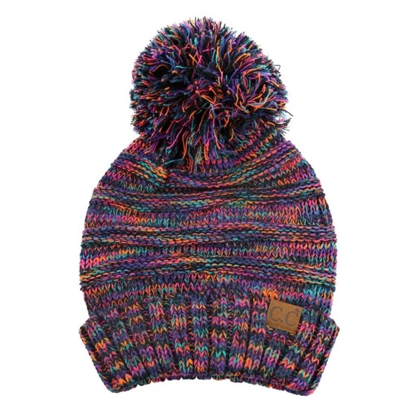 1 LEFT! Women's Oversized Slouchy Multi Color Pom Pom Beanie Winter Hat - Picture 5 of 5